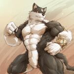  2023 abs anthro anthrofied biceps big_muscles black_body black_fur bracelet canid canine canis cheek_tuft chest_tuft cute_fangs deltoids facial_tuft featureless_crotch fighting_pose final_fantasy final_fantasy_xvi fist fluffy fluffy_tail fur glare hi_res inner_ear_fluff jewelry male mammal muscular muscular_anthro muscular_male narrowed_eyes neck_tuft nude pecs portrait pose quads serratus simple_background solo square_enix standing tail three-quarter_portrait torgal_(final_fantasy_xvi) tuft waddledox white_body white_fur wolf yellow_eyes 