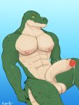  abs anthro balls biceps bodily_fluids crocodilian cum erection genital_fluids genitals helm_(connivingrat) hi_res humanoid humanoid_genitalia humanoid_penis lynxspark male nipples nude obliques pecs penis reptile scalie solo teeth triceps 