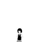  1girl :3 backpack bag greyscale marvel monochrome peni_parker plaid plaid_skirt school_uniform short_hair simple_background skirt solo spider-man:_into_the_spider-verse spider-man_(series) white_background xyanaid 