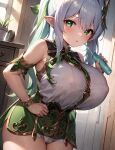  ai-generated bottle breast_expansion breasts covered_nipples genshin_impact green_eyes huge_breasts large_breasts nahida_(genshin_impact) non-web_source open_mouth oppai_loli white_hair 