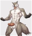  absurd_res amon-sydonai anthro canid canine canis epic_games erection fortnite genitals glistening glistening_body hi_res humanoid_genitalia humanoid_penis male mammal muscular muscular_male penis pinup pose sequence solo wendell_(fortnite) wolf 
