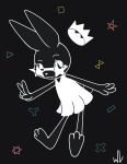  2023 absurd_res anthro black_background black_body black_fur clothing crown digital_media_(artwork) dress eyewear female fur gesture glasses headgear hi_res lagomorph leporid mammal outline rabbit signature simple_background solo v_sign vibri white_outline whitev 