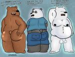  anthro balls bear bodily_fluids butt cartoon_network dialogue embarrassed genitals grizzly_(wbb) group happy hi_res ice_bear male male/male mammal moobs nipples panda_(wbb) penis sebboh sweat sweatdrop sweaty_butt trio we_bare_bears 