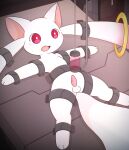  animal_genitalia animal_penis balls bdsm blush bound cum_container digital_media_(artwork) erection feral fur genitals girly hi_res km-15 kyubey machine mahou_shoujo_madoka_magica male open_mouth penis penis_milking_machine puella_magi red_eyes solo 