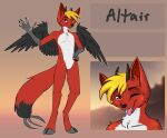  annet_kapelly canid canine clawtail demon fox green_eyes hi_res hooves horn hybrid lord_altair_(sporealtair) male mammal model_sheet red_body red_eyes solo wings 