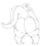  2023 anthro big_butt biped black_and_white blush butt butt_focus butt_squish female freckles generation_7_pokemon hand_on_butt hi_res holding_butt huge_butt liz_(eye_moisturizer) monochrome narrowed_eyes nintendo open_mouth open_smile overweight overweight_anthro overweight_female pokemon pokemon_(species) presenting presenting_hindquarters pupils reptile salandit scalie simple_background slit_pupils smile solo squish standing tail thick_thighs weirdduelist white_background wide_hips 