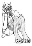  absurd_res anthro blush butt canid canine canis cellphone clothing dubstails female hi_res hiding_face high_tights mammal monochrome phone sketch smartphone sweater topwear wolf 