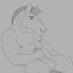  1:1 2023 absurd_res anthro balls big_arms big_penis blush blush_lines bodily_fluids breath brown_hair dark_nipples digital_drawing_(artwork) digital_media_(artwork) dilfcowenthusiast equid equine erection fingers genital_fluids genitals greyscale hair half-closed_eyes hi_res hooved_fingers hooves horse humanoid_genitalia male mammal masturbation monochrome musclegut narrowed_eyes penis precum short_hair sitting sketch smile solo solo_focus sterling sweat sweatdrop thick_neck vein veiny_penis 