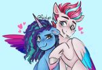  &lt;3 2023 afro blue_body blue_eyes blue_feathers blue_fur blue_hair blush cheek_tuft digital_media_(artwork) duo equid equine eyebrows facial_tuft faielyn feathers female feral fetlocks freckles fur green_eyes hair hasbro hooves horn leg_tuft mammal misty_(g5) mlp_g5 multicolored_body multicolored_feathers multicolored_hair multicolored_wings my_little_pony pegasus pink_body pink_feathers pink_hair pink_inner_ear purple_body purple_feathers simple_background tuft unicorn white_body white_feathers white_fur wings zipp_storm_(mlp) 