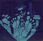  2023 5toes absurd_res anthro apple_inc. barefoot bed bedroom biped blue_body blue_fur blue_light boots boots_removed bottomless box claws clothed clothing colored container digital_drawing_(artwork) digital_media_(artwork) domestic_cat feet felid feline felis female foot_fetish foot_focus footwear foreshortening freak0rfriday full-length_portrait fur furniture genitals glistening glistening_eyes hair hi_res holding_clothing holding_footwear holding_object humanoid_feet humanoid_genitalia ipod lamp looking_at_viewer mae_borowski mammal night night_in_the_woods notched_ear null_symbol partially_clothed plantigrade portable_music_player portrait presenting pubes purple_hair pussy red_eyes shaded signature sitting sitting_on_ground smile socks soles solo spread_toes star toe_claws toes topwear 
