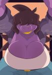 2023 absurd_res anthro big_breasts breasts brown_hair cleavage clothed clothing deltarune digital_media_(artwork) dinosaur female first_person_view hair hair_over_eyes hi_res hidden_eyes huge_breasts pinned purple_body purple_scales reptile scales scalie smile snappygrey solo susie_(deltarune) thick_thighs undertale_(series) wide_hips 