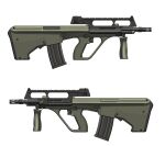  absurdres assault_rifle bullpup from_side gun highres magazine_(weapon) multiple_views no_humans original rifle simple_background spartan56_(116_spartan56) steyr_aug vertical_foregrip weapon weapon_focus white_background 