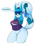  absurd_res anthro armband bottomless clothed clothing eeveelution female generation_4_pokemon genitals glaceon good_morning hi_res i_am_kat95 nintendo no_underwear pokemon pokemon_(species) pussy solo stretching topwear topwear_only 