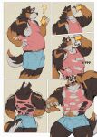  abs absurd_res anthro back_muscles biceps bodily_fluids brown_body brown_fur canid canine canis comic domestic_dog drinking fur growth hi_res male mammal muscular o_reowoof pecs pubes reo_(o_reowoof) tail tail_tuft tears tuft white_body white_fur 