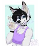  2023 5_fingers anthro black_hair blue_eyes canid canine canis claws collar digital_media_(artwork) domestic_dog ear_piercing ear_ring ei-ka eyebrows eyelashes fingers fur hair hi_res male mammal piercing ring_piercing smile white_body white_fur 