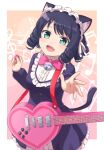  animal_humanoid black_hair blush breasts cat_humanoid clothing cyan_hijirikawa domestic_cat dress fangs felid felid_humanoid feline feline_humanoid felis female green_eyes guitar hair hi_res humanoid lolita_(fashion) machikado07 maid_headdress mammal mammal_humanoid musical_instrument musical_note open_mouth plucked_string_instrument sanrio short_hair show_by_rock!! simple_background solo string_instrument teeth 