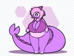  anthro belly big_breasts big_butt big_tail black_eyes breasts butt cleavage clothed clothing dewy-eyedboy eeveelution female generation_1_pokemon hair huge_breasts huge_tail huge_thighs nintendo overweight overweight_anthro overweight_female pokemon pokemon_(species) purple_body purple_hair smile solo standing tail thick_thighs unknown_character vaporeon 