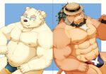  abs absurd_res anthro arsalan bear belly brown_body brown_fur bulge cigarette clothing duo eyewear felid fur glasses hat headgear headwear hi_res leib_(tas) lifewonders lion male mammal mature_male musclegut muscular muscular_anthro muscular_male nipples one_eye_closed pantherine pecs polar_bear ruoain smoking speedo swimwear tokyo_afterschool_summoners ursine white_body white_fur wink 