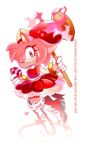  1girl alternate_eye_color amy_rose animal_ears animal_nose artist_name bare_shoulders belt boots bracelet breasts chaos_emerald closed_mouth dress eyelashes flying furry furry_female gem gloves gold_bracelet hairband hammer hands_up heart heart_in_eye hedgehog_ears hedgehog_girl hedgehog_tail high_heels holding holding_gem holding_hammer holding_weapon jewelry looking_at_viewer medium_breasts multicolored_footwear piko_piko_hammer pink_fur pink_gemstone red_dress red_eyes red_footwear red_hairband simple_background sleeveless sleeveless_dress smile solo sonic_(series) sucho symbol_in_eye tail weapon white_background white_belt white_footwear white_gloves 