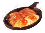  bacon cooking food food_focus fried_egg frying_pan no_humans original simple_background sparkle still_life torianco3 white_background 