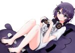  1girl bare_legs barefoot highres hololive hololive_english kai-yo ninomae_ina&#039;nis ninomae_ina&#039;nis_(5th_costume) purple_eyes purple_hair short_hair tentacle_hair thighs toes virtual_youtuber 