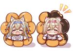  2girls :d animal_ears blush closed_eyes doughnut food fuwawa_abyssgard hololive mococo_abyssgard multiple_girls sabamiso_(tomomon021831) siblings smile twins virtual_youtuber 