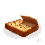  food food_focus food_request no_humans original plate signature simple_background still_life toast user_wkax8822 white_background 