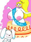  anthro big_breasts birthday_cake blonde_hair blood bodily_fluids breasts cake canid canine canis dessert domestic_dog duo female food hair hi_res imagination lagomorph leporid male male/female mammal miss_pearl nosebleed poodle rabbit stevie tamboribora 