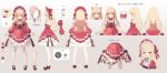  1girl absurdres blonde_hair blush bonnet bow dress frilled_dress frills full_body hair_bow highres indie_virtual_youtuber kikugetsu kira_kirari long_hair long_sleeves mary_janes open_mouth red_bow red_dress reference_sheet shoes smile solo virtual_youtuber yellow_eyes 