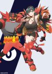  1girl absurdres black_shorts breasts glassy0302 highres incineroar large_breasts midriff_peek original pokemon_(creature) shorts 