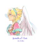  1girl angel_wings anzuni_(marblefrog) armor blonde_hair blue_eyes breath_of_fire breath_of_fire_i closed_mouth feathered_wings gloves hairband highres nina_(breath_of_fire_i) short_hair simple_background smile solo white_background white_wings wings 