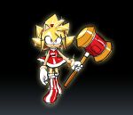 2023 amy_rose anthro black_background clothing eulipotyphlan female fur giant_hammer glistening glistening_body gloves gradient_background hammer handwear hedgehog hi_res holding_hammer holding_object holding_tool holding_weapon lettuce_(artist) mammal sega simple_background solo sonic_the_hedgehog_(series) super_amy_rose super_form tools weapon yellow_body yellow_fur 