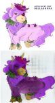  absurd_res cybernetics cyborg english_text female feral fluffy_pony fluffy_pony_(species) fur hair hi_res leaf machine mikahorsie purple_body purple_fur purple_hair red_eyes simple_background solo text white_background 