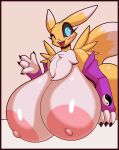  aliasing anthro areola bandai_namco big_areola big_breasts big_butt black_sclera blue_eyes breasts butt canid canine chest_tuft claws dialogue digimon digimon_(species) fangs female fox hi_res huge_breasts huge_butt hyper hyper_breasts looking_at_viewer mammal nipples open_mouth pink_areola pink_nipples r-mk renamon solo teeth teeth_showing thick_thighs third-party_edit tongue tuft wide_hips 