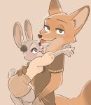  accessory anthro blush canid canine disney duo embrace female flower flower_in_hair fox hair hair_accessory hand_in_pocket hi_res hug judy_hopps lagomorph leporid looking_at_viewer male male/female mammal memegmu nick_wilde open_mouth plant pockets rabbit tongue tongue_out zootopia 