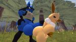  16:9 balls big_balls big_breasts big_penis breasts clothing eevee female forest fur generation_1_pokemon generation_4_pokemon genitals hi_res huge_balls huge_penis legwear lucario male nintendo penis plant pokemon pokemon_(species) thigh_highs tree widescreen 