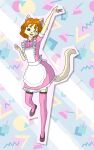  2023 absurd_res anthro apron clothing digital_media_(artwork) farrah_furcett felid felin female fur geometric_background hair hi_res kawaoneechan legwear looking_at_viewer maid_uniform mammal simple_background solo stockings tail uniform 