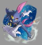  absurd_res action_pose anthro biped claws cosmic_background eye_scar facial_scar fur generation_2_pokemon haychel hi_res nintendo open_mouth open_smile pokemon pokemon_(species) pose scar smile sneasel solo 