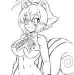  1girl :d animal_ears animated animated_gif antenna_hair arm_up blazblue blush breasts clenched_hands closed_mouth commentary covering covering_breasts crop_top embarrassed english_commentary fingerless_gloves gloves large_breasts lewdamone makoto_nanaya monochrome navel nipples open_mouth short_hair simple_background smile solo squirrel_ears squirrel_tail sweatdrop tail teeth underboob unfinished upper_body wardrobe_malfunction white_background 