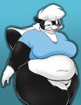  2023 absurd_res anthro belly_overhang eyewear female fingernails glasses hi_res mammal mephitid morbidly_obese morbidly_obese_female nails obese obese_female overweight overweight_female pantsless puhba sabrina_(sabrina_online) sabrina_online skunk solo squinted_eyes webcomic weight_gain 