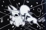  2023 absurd_res anthro arthropod clothed clothing duo fight hi_res holding_object holding_weapon hollow_knight hornet_(hollow_knight) inktober inktober_2023 monochrome team_cherry theblueberrycarrots traditional_media_(artwork) weapon 
