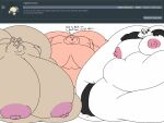 2018 4:3 4_fingers anthro areola ask_blog batspid2 bear belly big_areola big_belly big_breasts big_butt big_nipples biped black_body black_fur blue_eyes breasts butt dialogue digital_drawing_(artwork) digital_media_(artwork) double_chin english_text eyebrows eyelashes eyewear female fingers flabby_arms flat_colors frill_(anatomy) front_view fur giant_panda glasses green_eyes group hand_on_own_breast head_crest head_frill huge_areola huge_breasts huge_butt huge_nipples huge_thighs hyper hyper_areola hyper_belly hyper_breasts hyper_butt hyper_hips hyper_thighs immobile juna_(batspid2) lagomorph leg_markings leporid lizard loa_(batspid2) looking_at_another mammal markings membrane_(anatomy) membranous_frill morbidly_obese morbidly_obese_anthro morbidly_obese_female multicolored_body multicolored_fur navel nipples nude_anthro nude_female obese obese_anthro obese_female overweight overweight_anthro overweight_female pink_areola pink_body pink_nipples pink_skin puffy_areola puffy_nipples purple_eyes rabbit reptile scalie simple_background socks_(marking) sofia_(batspid2) tan_body tan_fur text thick_thighs trio two_tone_body two_tone_fur white_background white_body white_fur 