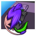  avian bed black_body black_fur duo earth_pony equid equine eyes_closed feathered_wings feathers female feral foxenawolf fur furniture goldfur&#039;s_cogsverse green_hair green_tail gryphon hair hasbro hooves horse long_path male male/female mammal my_little_pony mythological_avian mythology pillow pony purple_body purple_feathers roseclaw_(goldfur) sleeping tail tail_tuft tuft wings 