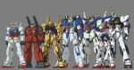  arms_at_sides assault_visor blue_eyes char&#039;s_counterattack clenched_hands commentary f91_gundam green_eyes grey_background guncannon gundam gundam_f91 gundam_zz highres hiwa_industry hyaku_shiki mecha mobile_suit mobile_suit_gundam no_humans nu_gundam red_eyes robot rx-78-2 science_fiction shoulder_cannon simple_background size_difference standing v-fin yellow_eyes zeta_gundam zeta_gundam_(mobile_suit) zz_gundam 