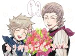  2boys blonde_hair bouquet brothers closed_eyes fire_emblem fire_emblem_fates gumiten holding holding_bouquet kana_(fire_emblem) kana_(male)_(fire_emblem) multiple_boys siblings siegbert_(fire_emblem) smile teeth translation_request upper_teeth_only 