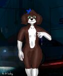  absurd_res anthro balls blue_hair brown_body brown_fur canid canine canis car car_keys domestic_dog fur genitals green_eyes hair hi_res male mammal moby_(paw_patrol) mobywidebody nissan nissan_300zx nude paw_patrol penis portuguese_water_dog smile solo vehicle white_body white_fur 
