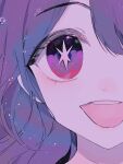  1girl absurdres alaneo bubble close-up commentary eye_focus hair_between_eyes highres hoshino_ai_(oshi_no_ko) light_particles long_hair open_mouth oshi_no_ko purple_eyes purple_hair sidelocks solo star-shaped_pupils star_(symbol) symbol-shaped_pupils 
