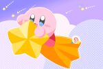  black_eyes blush_stickers bright_pupils candy cloud food highres kirby kirby_(series) lollipop meow_4023 no_humans open_mouth riding shooting_star solo star_(symbol) star_in_eye symbol_in_eye white_pupils 