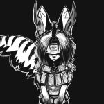  anthro era explosive-reactive_armor female hair haze_(vision_haze) horn hybrid low_res monochrome solo vision_haze yttrium_(artist) 