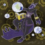  absurd_res anthro blue_eyes book clock clothing cog dragon floating_horn footwear hi_res horn mac_daddy magic magic_user male mouth_closed purple_body purple_skin stopwatch toeless_footwear watch 
